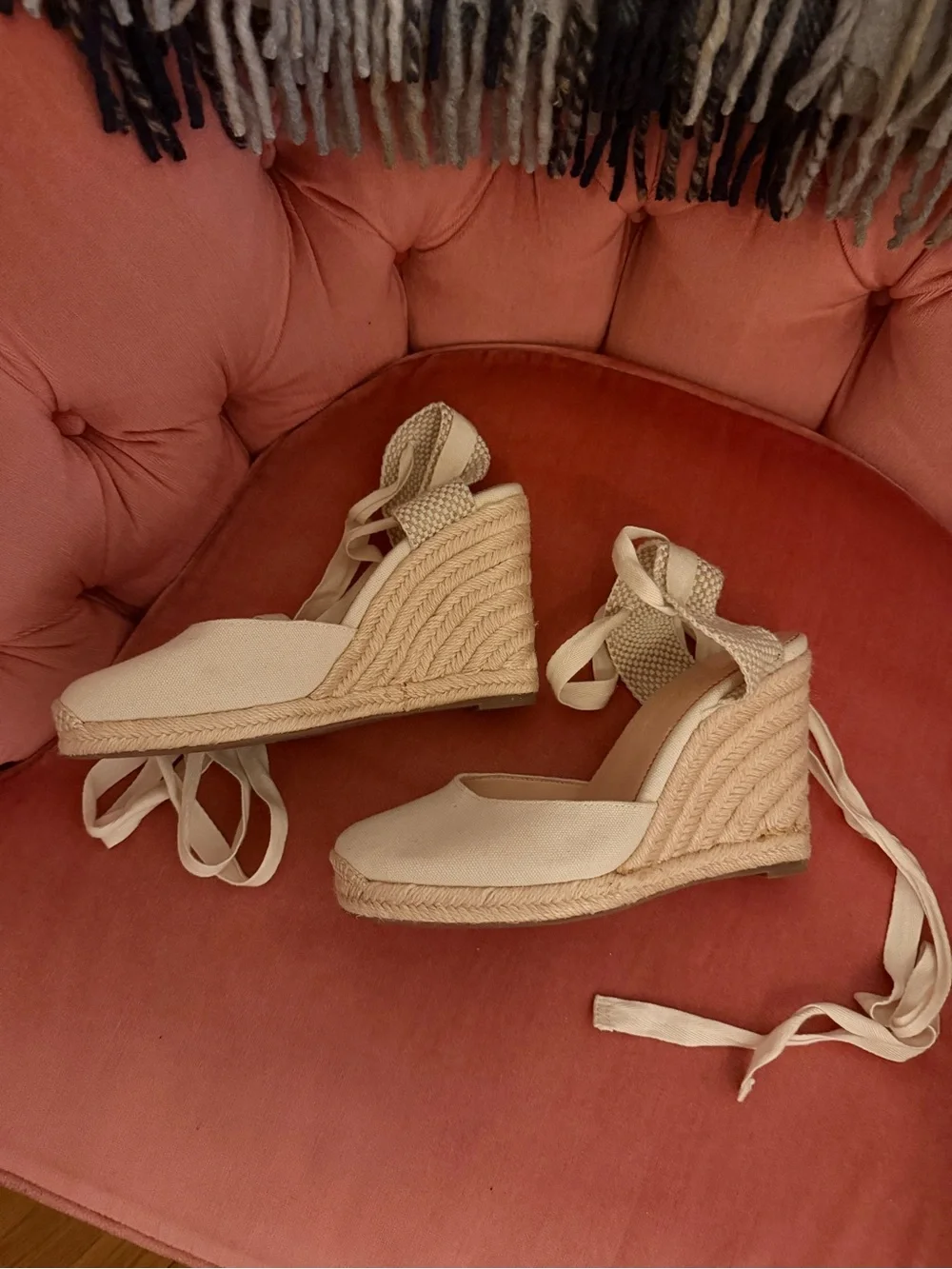 J. Crew Neutral Espadrille Wedge Lace-Up Heels